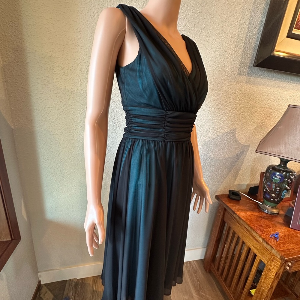 Connected Apparel Strapless Teal and Black Dress, Silk Lined